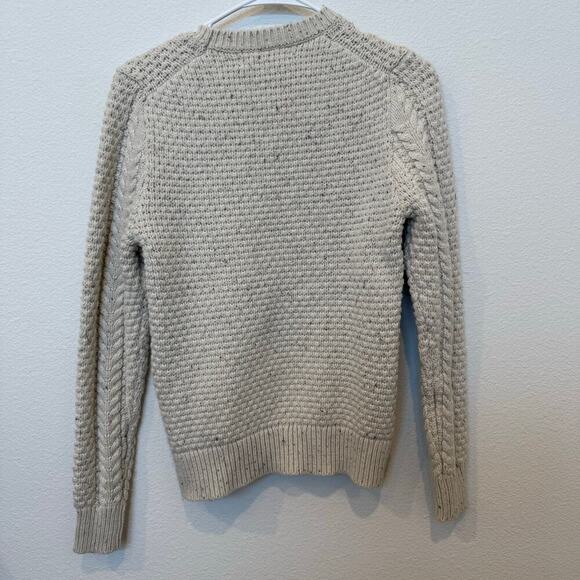 Fisherman-style Crewneck Chunky Sweater Cotton/Wool/Nylon Small Cream - Picture 2 of 8